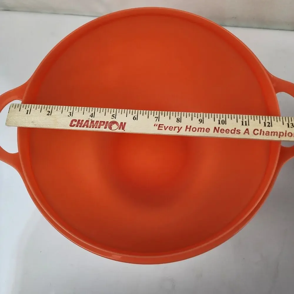 Tupperware Large 42C Storage Serving Bowl Orange Black Double Handle 5377C-2